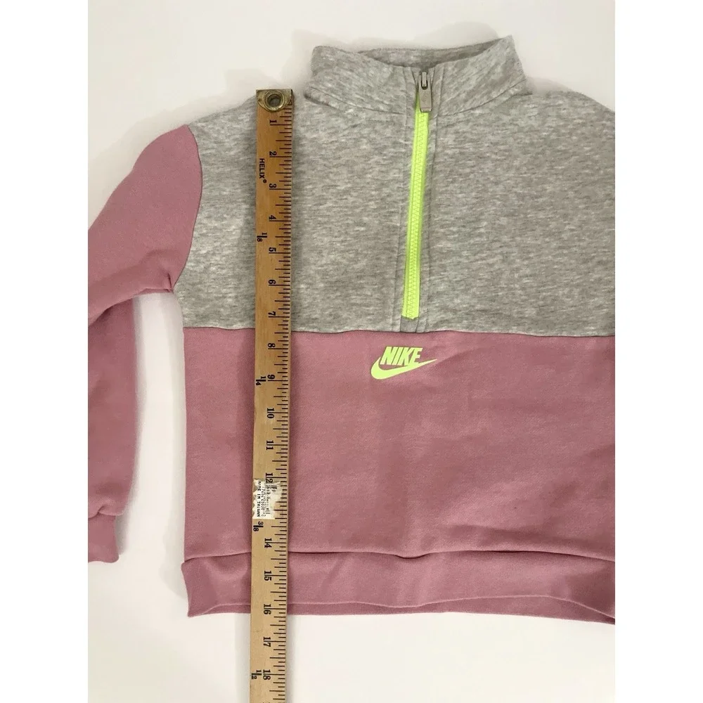 Nike Girls 1/2 Zip Fleece Sweatshirt Gray Pink Neon Green Size M 5-6 YRS